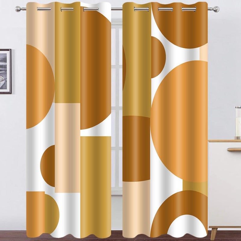 AHBEWIN Boho Retro Blackout Curtains, Abstract Modern Geometry Circles Mid Century Orange White Brown Grommets Curtain Drapes, Minimalist Contemporary Window Treatment for Living Room Bedroom Kitchen 42x84in - Image 3