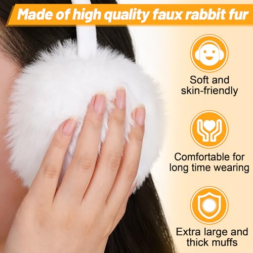 MADHOLLY 2 Pack Upgraded Adjustable Faux Fur Earmuffs- Soft Warm Ear Muffs for Winter Women Men- Ear Covers Ear Warmers for Most Adults (Black & White) - Image 2