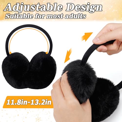 MADHOLLY 2 Pack Upgraded Adjustable Faux Fur Earmuffs- Soft Warm Ear Muffs for Winter Women Men- Ear Covers Ear Warmers for Most Adults (Black & White) - Image 3