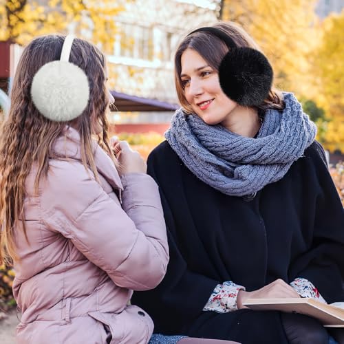 MADHOLLY 2 Pack Upgraded Adjustable Faux Fur Earmuffs- Soft Warm Ear Muffs for Winter Women Men- Ear Covers Ear Warmers for Most Adults (Black & White) - Image 5
