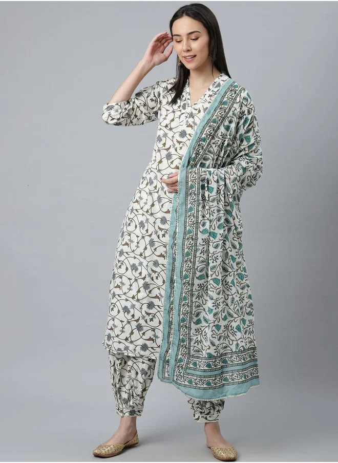 لباس Printed Straight Kurta and Printed Salwar with Dupatta Set by Styli