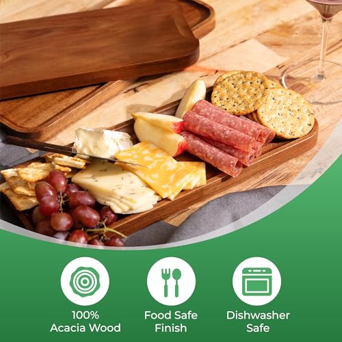 Home Beets Solid Acacia Wood Serving Trays (14 x 5.5 inches) Rectangular Wooden Large Serving Platters for Food, Wooden Platter for Charcuterie, Appetizer Serving Tray, Wood Cheese Board (Set of 3 Plates) - Image 3