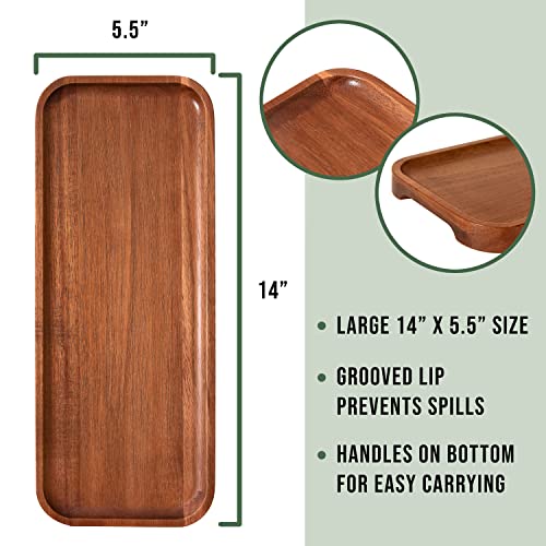 Home Beets Solid Acacia Wood Serving Trays (14 x 5.5 inches) Rectangular Wooden Large Serving Platters for Food, Wooden Platter for Charcuterie, Appetizer Serving Tray, Wood Cheese Board (Set of 3 Plates) - Image 2