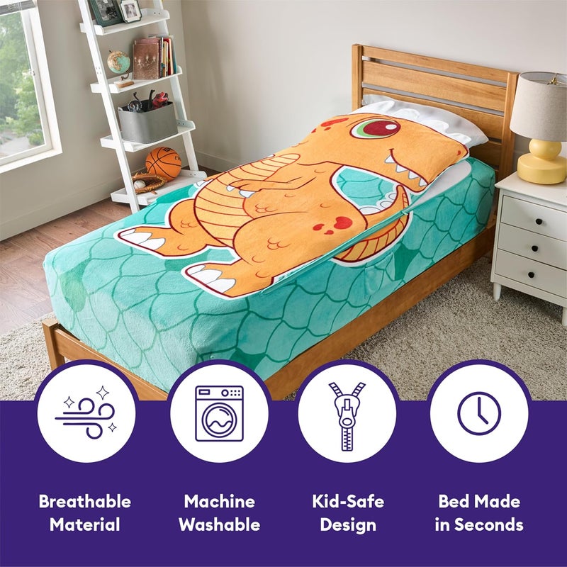 Bleacher Creatures ZippySack Twin Bed Zip-Up Bedding – Super Soft Fleece Fitted Blanket with Side Pocket & Durable Zipper – Easy Bed-Making for Kids (Dinosaur) - Image 5