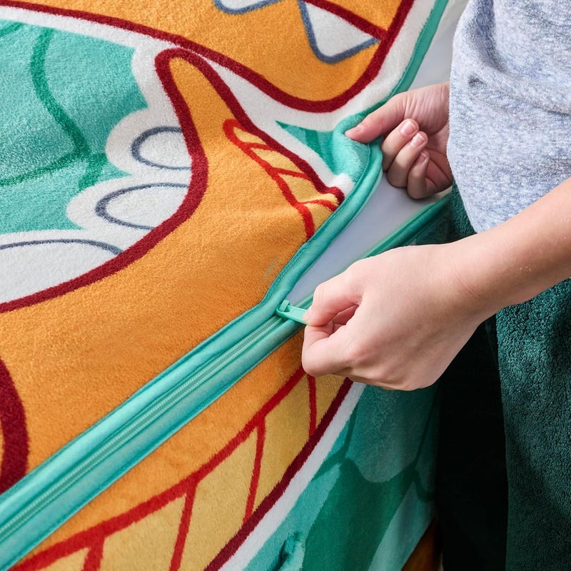Bleacher Creatures ZippySack Twin Bed Zip-Up Bedding – Super Soft Fleece Fitted Blanket with Side Pocket & Durable Zipper – Easy Bed-Making for Kids (Dinosaur) - Image 4