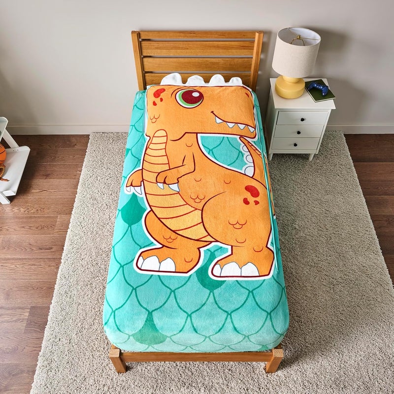 Bleacher Creatures ZippySack Twin Bed Zip-Up Bedding – Super Soft Fleece Fitted Blanket with Side Pocket & Durable Zipper – Easy Bed-Making for Kids (Dinosaur) - Image 2
