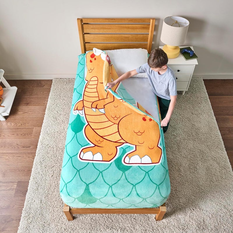 Bleacher Creatures ZippySack Twin Bed Zip-Up Bedding – Super Soft Fleece Fitted Blanket with Side Pocket & Durable Zipper – Easy Bed-Making for Kids (Dinosaur) - Image 3