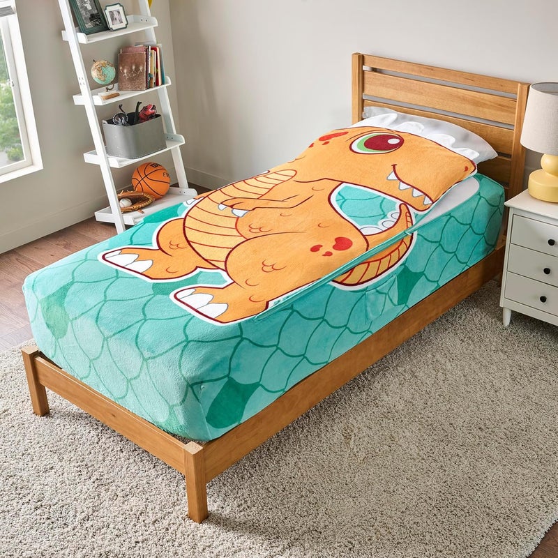 Bleacher Creatures ZippySack Twin Bed Zip-Up Bedding – Super Soft Fleece Fitted Blanket with Side Pocket & Durable Zipper – Easy Bed-Making for Kids (Dinosaur) - Image 1