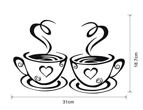 Decaltor Dual Coffee Cup Pattern Sticker Wall Decals Home Art Decor Size 12'' ×7 - Image 2