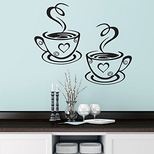 Decaltor Dual Coffee Cup Pattern Sticker Wall Decals Home Art Decor Size 12'' ×7 - Image 4