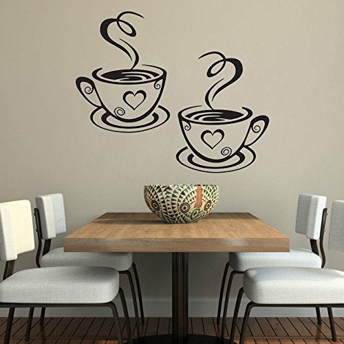 Decaltor Dual Coffee Cup Pattern Sticker Wall Decals Home Art Decor Size 12'' ×7 - Image 3