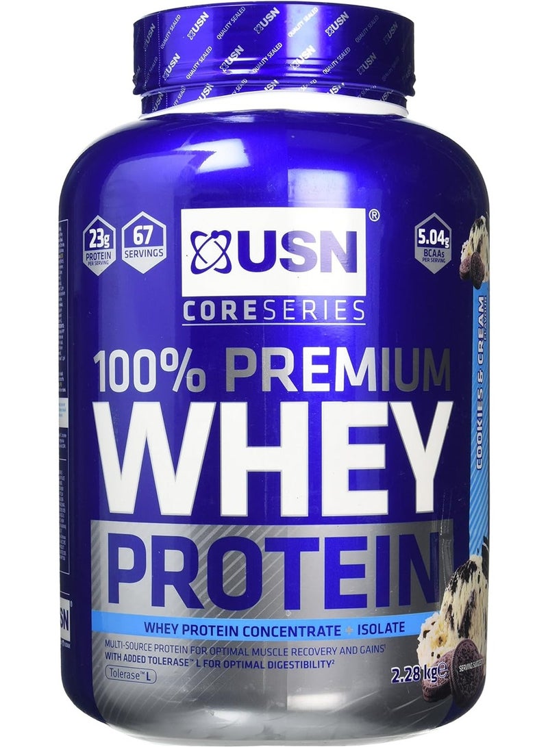 USN 100% Premium Whey Protein, Cookie & Cream Flavor, 2.2 Kg - Image 1