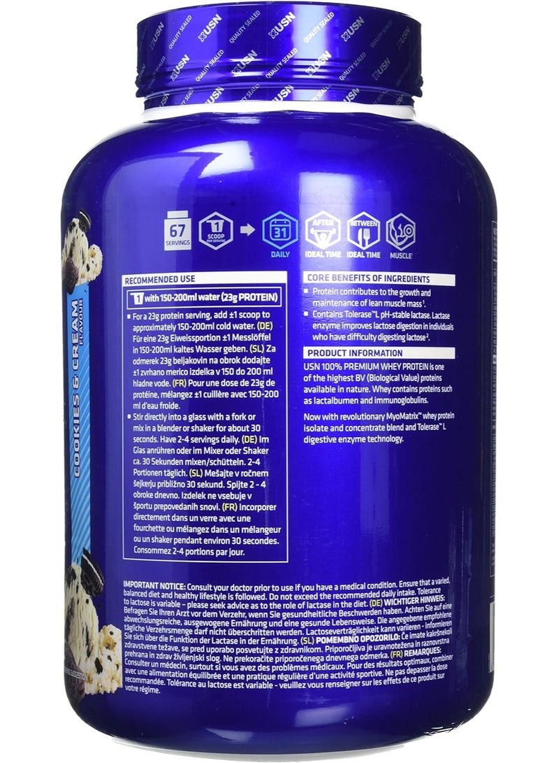 USN 100% Premium Whey Protein, Cookie & Cream Flavor, 2.2 Kg - Image 2