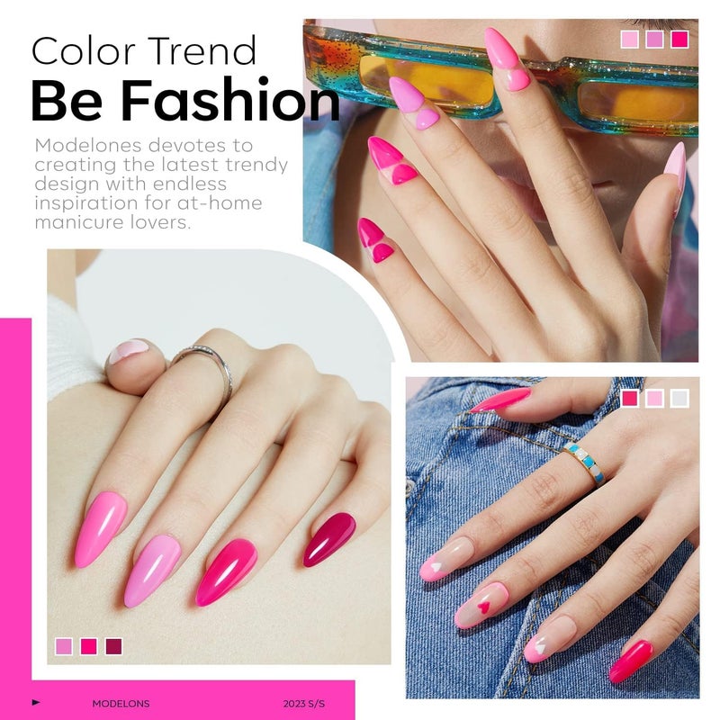 modelones Pink Gel Nail Polish Set 6 Colors, Christmas Hot Pink Tones Neon Pink White Gel Polish Magenta Light Soft to Dark 2025 All Seasons LED Nail Art for Nail Lovers Gift Salon DIY Starter Kit - Image 4