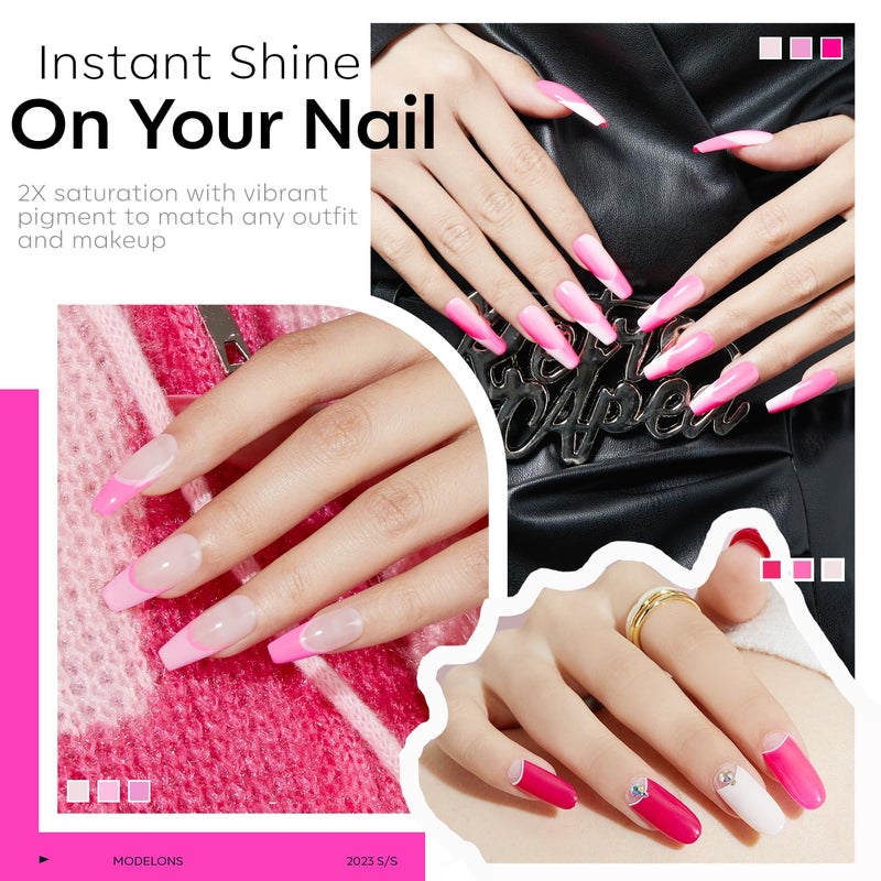modelones Pink Gel Nail Polish Set 6 Colors, Christmas Hot Pink Tones Neon Pink White Gel Polish Magenta Light Soft to Dark 2025 All Seasons LED Nail Art for Nail Lovers Gift Salon DIY Starter Kit - Image 3