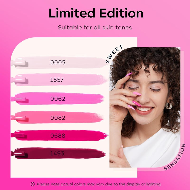 modelones Pink Gel Nail Polish Set 6 Colors, Christmas Hot Pink Tones Neon Pink White Gel Polish Magenta Light Soft to Dark 2025 All Seasons LED Nail Art for Nail Lovers Gift Salon DIY Starter Kit - Image 2