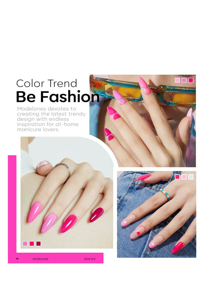 modelones - modelones Pink Gel Nail Polish Set 6 Colors, Hot Pink Tones Neon Pink Shades Magenta Light Soft to Dark Nail Art Design for Women Girl Nail Lovers Gift Salon DIY Summer Gel Manicure - Image 1