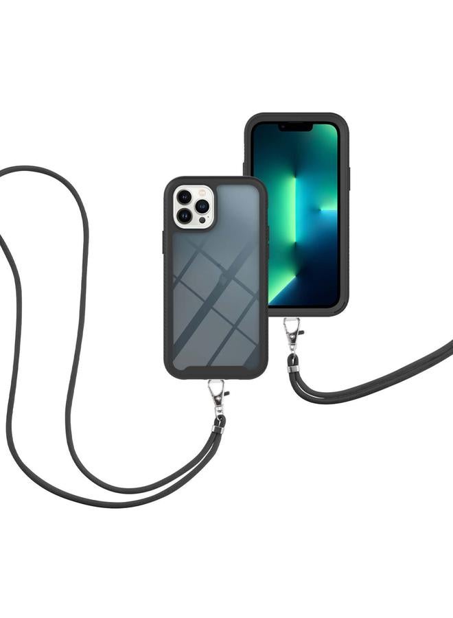 زبون جراب لهاتف iPhone 13 Pro Max Starry Sky بلون سادة مقاوم للصدمات من البولي كربونات + جراب واقٍ من مادة TPU مع حزام للرقبة - Image 2