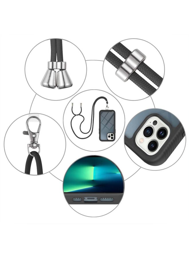 زبون جراب لهاتف iPhone 13 Pro Max Starry Sky بلون سادة مقاوم للصدمات من البولي كربونات + جراب واقٍ من مادة TPU مع حزام للرقبة - Image 4