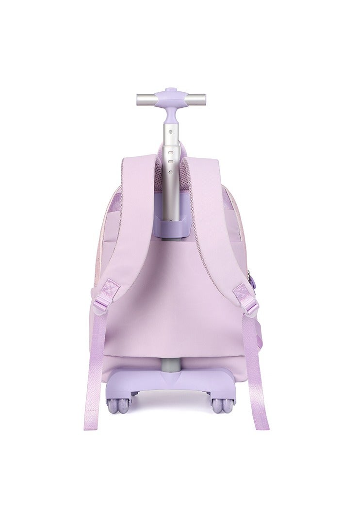 Girls 3-Piece Trolley School Bag Set – Lavender Trolley Backpack with Star Print, Fluffy Keychain, Matching Lunch Bag & Pencil Case – Lightweight & Durable Wheeled Luggage for Kids, Primary School - Image 5