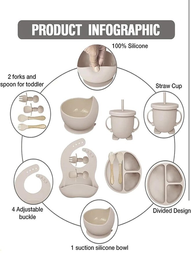 Richtots Premium Silicone Baby Feeding Set, Complete 8-Piece Baby Led Weaning Set | Baby Feeding Product,Suction Plate, Bowl,Cup, 2 Spoon, 2 Fork and Bib for Baby Sky Blue (Cream) - Image 2