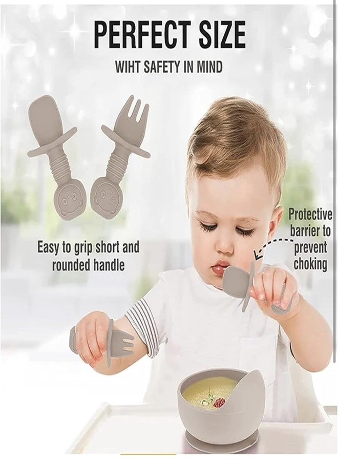 Richtots Premium Silicone Baby Feeding Set, Complete 8-Piece Baby Led Weaning Set | Baby Feeding Product,Suction Plate, Bowl,Cup, 2 Spoon, 2 Fork and Bib for Baby Sky Blue (Cream) - Image 4