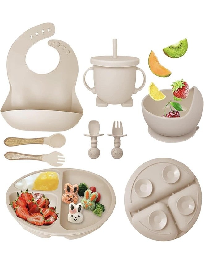 Richtots Premium Silicone Baby Feeding Set, Complete 8-Piece Baby Led Weaning Set | Baby Feeding Product,Suction Plate, Bowl,Cup, 2 Spoon, 2 Fork and Bib for Baby Sky Blue (Cream) - Image 1