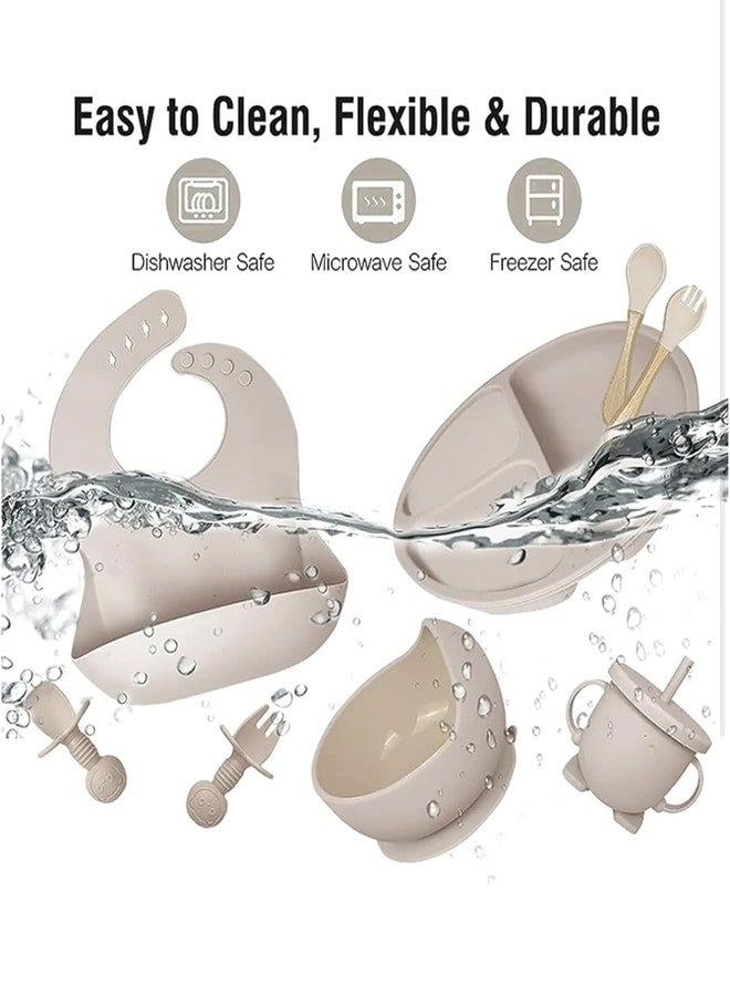 Richtots Premium Silicone Baby Feeding Set, Complete 8-Piece Baby Led Weaning Set | Baby Feeding Product,Suction Plate, Bowl,Cup, 2 Spoon, 2 Fork and Bib for Baby Sky Blue (Cream) - Image 5