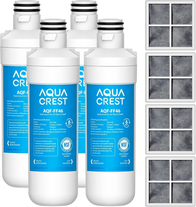 AquaCrest AQUA CREST LT1000PC ADQ747935 Refrigerator Water Filter and Air Filter, Replacement for LGÂ® LT1000PÂ®/PC/PCS, LMXS28626S, LFXS26973S, MDJ64844601, ADQ74793501, ADQ74793502 and LT120FÂ®, 4 Combo - Image 1