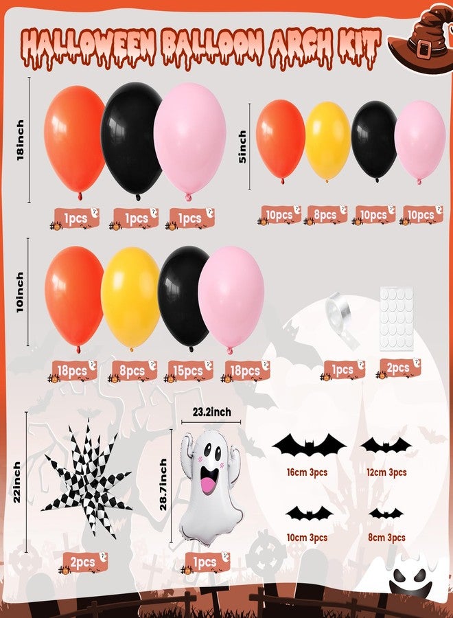 Biapian Halloween Balloon Arch Garland with Checkered Star Ghost Balloon Foil, Pink Orange Yellow Black Latex Balloons Helium For Girly Kids Cute Halloween Party Decorations Indoor Outdoor - Image 2
