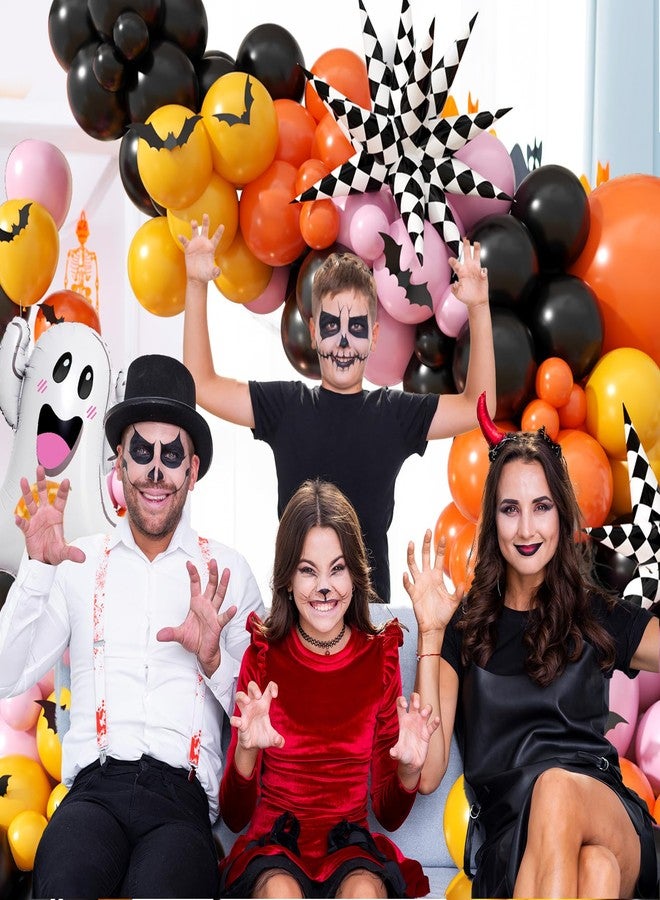 Biapian Halloween Balloon Arch Garland with Checkered Star Ghost Balloon Foil, Pink Orange Yellow Black Latex Balloons Helium For Girly Kids Cute Halloween Party Decorations Indoor Outdoor - Image 5