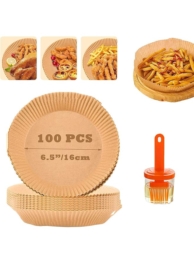 SHOWAY Air Fryer Disposable Paper Liner 100Pcs Non Stick Disposable Air Fryer Liners Baking Paper For Air Fryer Oil Proof Water Proof Parchment For Baking Roasting Microwave 16Cm Natural Brown - Image 1