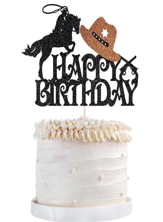 Qertesl Western Cowboy Cake Topper - Glitter Theme Happy Birthday Party Decoration, Baby Shower & Boy/Girl Birthday Party Decoration Supplies - Image 1