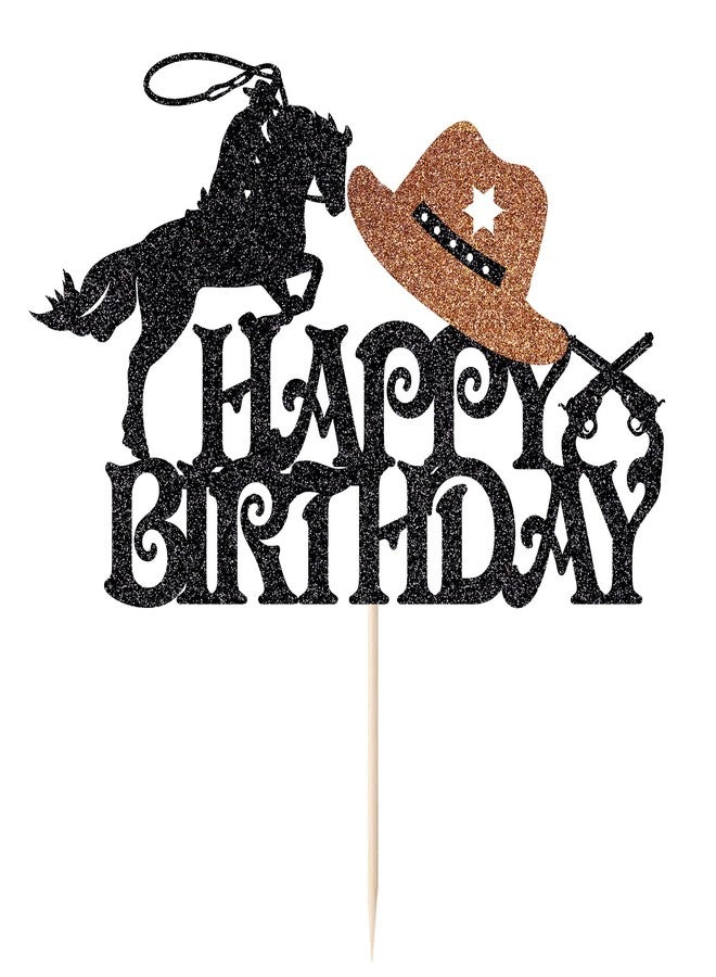 Qertesl Western Cowboy Cake Topper - Glitter Theme Happy Birthday Party Decoration, Baby Shower & Boy/Girl Birthday Party Decoration Supplies - Image 3