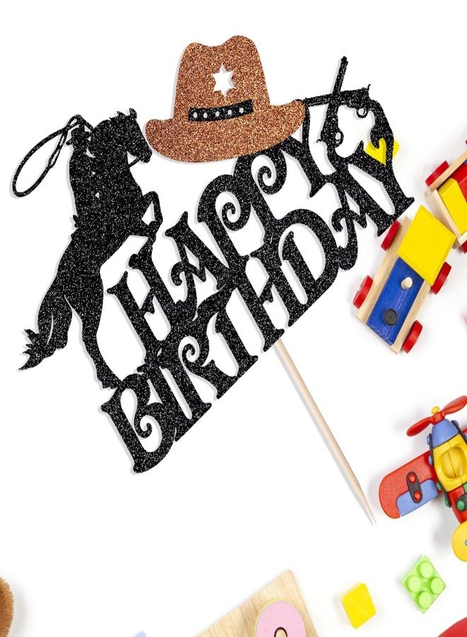 Qertesl Western Cowboy Cake Topper - Glitter Theme Happy Birthday Party Decoration, Baby Shower & Boy/Girl Birthday Party Decoration Supplies - Image 4