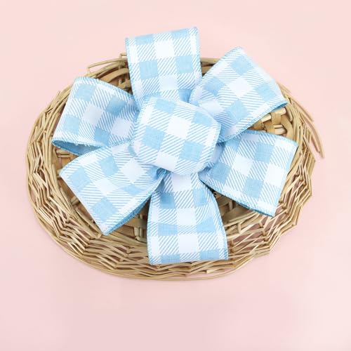 BAORJCT 2.5 Inch Wired Edge Burlap Ribbon, Blue Gingham Plaid Checked Ribbons, Easter Ribbons Summer Spring Wired Ribbon,for Gift Wrapping, Wreath, Crafts Home Decoration, Easter Decor (10yds) - Image 5