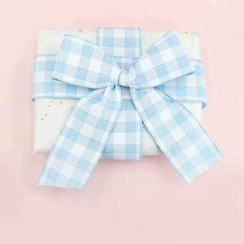 BAORJCT 2.5 Inch Wired Edge Burlap Ribbon, Blue Gingham Plaid Checked Ribbons, Easter Ribbons Summer Spring Wired Ribbon,for Gift Wrapping, Wreath, Crafts Home Decoration, Easter Decor (10yds) - Image 4