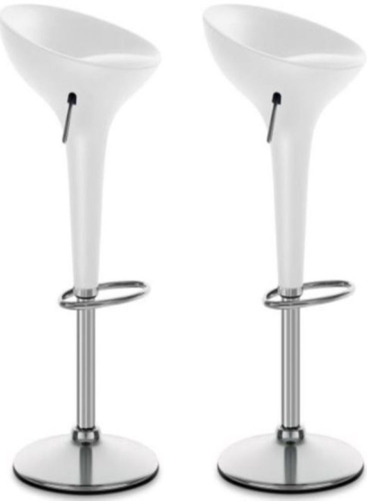 AL WADI FURNITURE Set Of 2 Adjustable Up And Down Low Back Scoop Bar Stools Comfortable Swivel Chair With Stainless Steel Base And Footrest - White  - Image 1