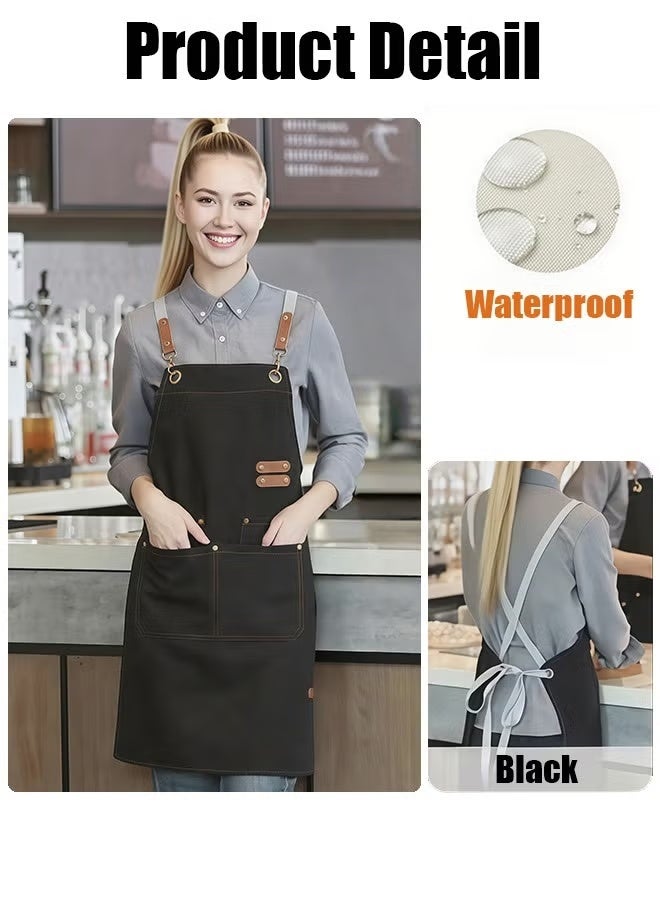 مريلة ظهر متقاطعة للرجال والنساء، مريلة قماش مقاومة للماء مع أشرطة قابلة للتعديل وجيوب كبيرة للطهي والخبز واللحام وأعمال النجارة وتصفيف الشعر، باللون الأسود - Image 5