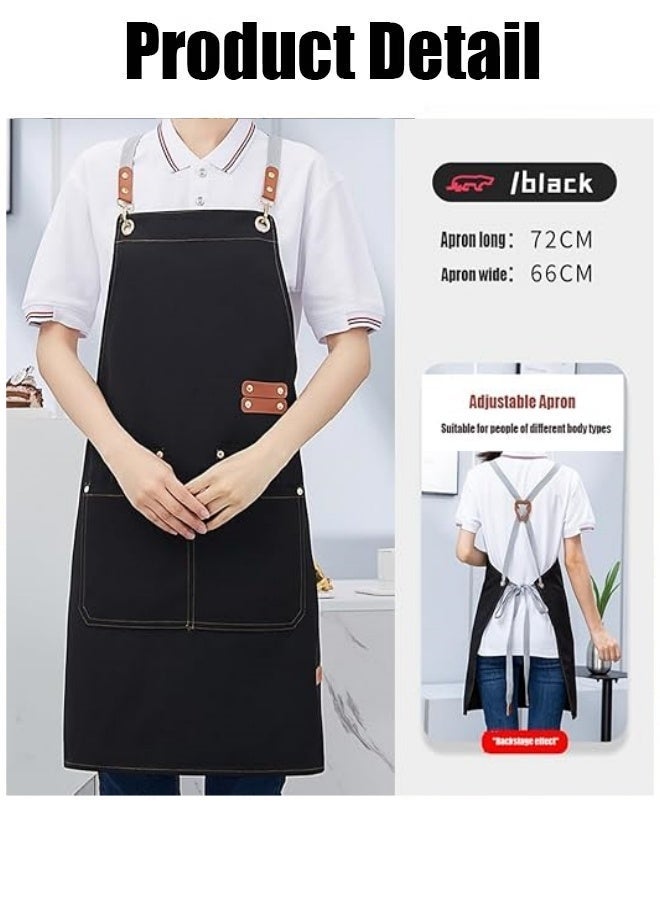 مريلة ظهر متقاطعة للرجال والنساء، مريلة قماش مقاومة للماء مع أشرطة قابلة للتعديل وجيوب كبيرة للطهي والخبز واللحام وأعمال النجارة وتصفيف الشعر، باللون الأسود - Image 2