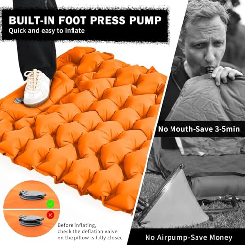The AutoStory Camping Sleeping Bed Mat Pad - Extra Thick Nylon Inflatable Mattress for Ultimate Comfort, Built-in Pump, Waterproof & Compact for Backpacking, Hiking, Travel, Picnic (Orange, 960G) - Image 2
