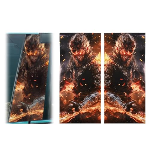 JSCARLIFE Skull Car B-Pillar Sticker, HD Printed PVC Waterproof Car Decals, Car Stickers Vinyl Self-Adhesive Side Strip Decal Cool Stickers (Black Myth Wukong Style 1) - Image 1