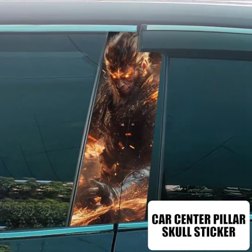 JSCARLIFE Skull Car B-Pillar Sticker, HD Printed PVC Waterproof Car Decals, Car Stickers Vinyl Self-Adhesive Side Strip Decal Cool Stickers (Black Myth Wukong Style 1) - Image 4