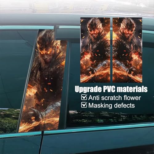 JSCARLIFE Skull Car B-Pillar Sticker, HD Printed PVC Waterproof Car Decals, Car Stickers Vinyl Self-Adhesive Side Strip Decal Cool Stickers (Black Myth Wukong Style 1) - Image 3