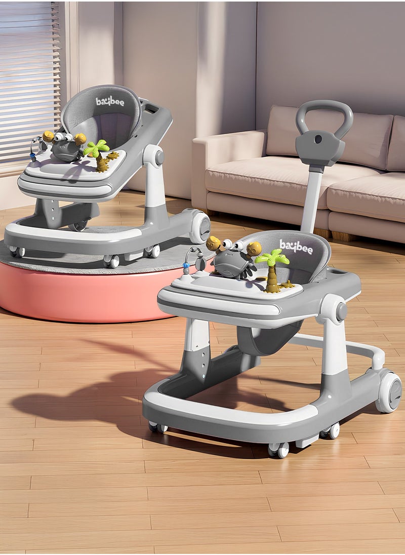 BAYBEE 3 in 1 Crab Baby Walker for Kids, Baby Push Walker with Parental Push Handle, 5 Adjustable Height, Speed Adjustable, Foldable Kids Walker with Light, Tray & Musical Toddler Walker for Baby 6 to 24 Months Boy Girl Grey  - Image 1