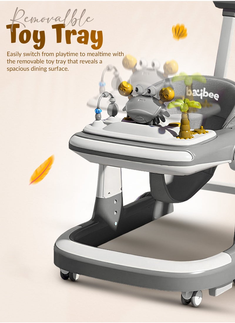 BAYBEE 3 in 1 Crab Baby Walker for Kids, Baby Push Walker with Parental Push Handle, 5 Adjustable Height, Speed Adjustable, Foldable Kids Walker with Light, Tray & Musical Toddler Walker for Baby 6 to 24 Months Boy Girl Grey  - Image 5