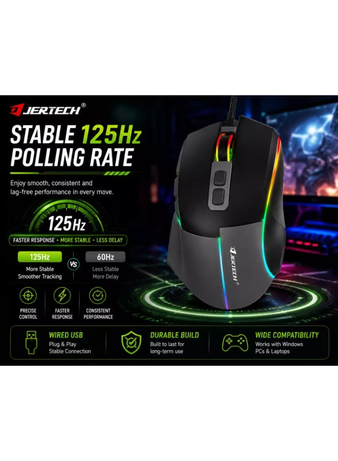 جيرتك فأرة الألعاب JR860 AEGIS RGB – مستشعر بصري بدقة 4800 نقطة في البوصة، معدل استجابة 125 هرتز (رمادي أسود) - Image 5
