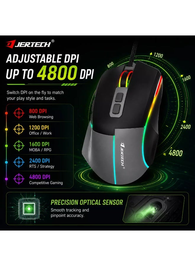 جيرتك فأرة الألعاب JR860 AEGIS RGB – مستشعر بصري بدقة 4800 نقطة في البوصة، معدل استجابة 125 هرتز (رمادي أسود) - Image 4