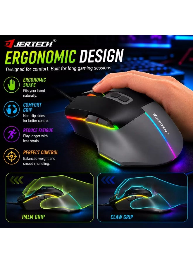 جيرتك فأرة الألعاب JR860 AEGIS RGB – مستشعر بصري بدقة 4800 نقطة في البوصة، معدل استجابة 125 هرتز (رمادي أسود) - Image 3
