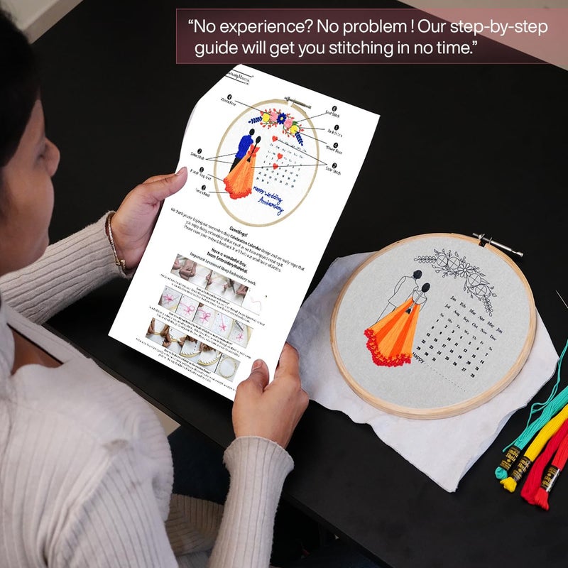 Embroiderymaterial Diy Embroidery Kit For Beginner, Adults & Kids With Wedding Celebration Calender Design Printed Cloth/Fabric & Written Instructions All Material Included ,Multicolor - Image 3